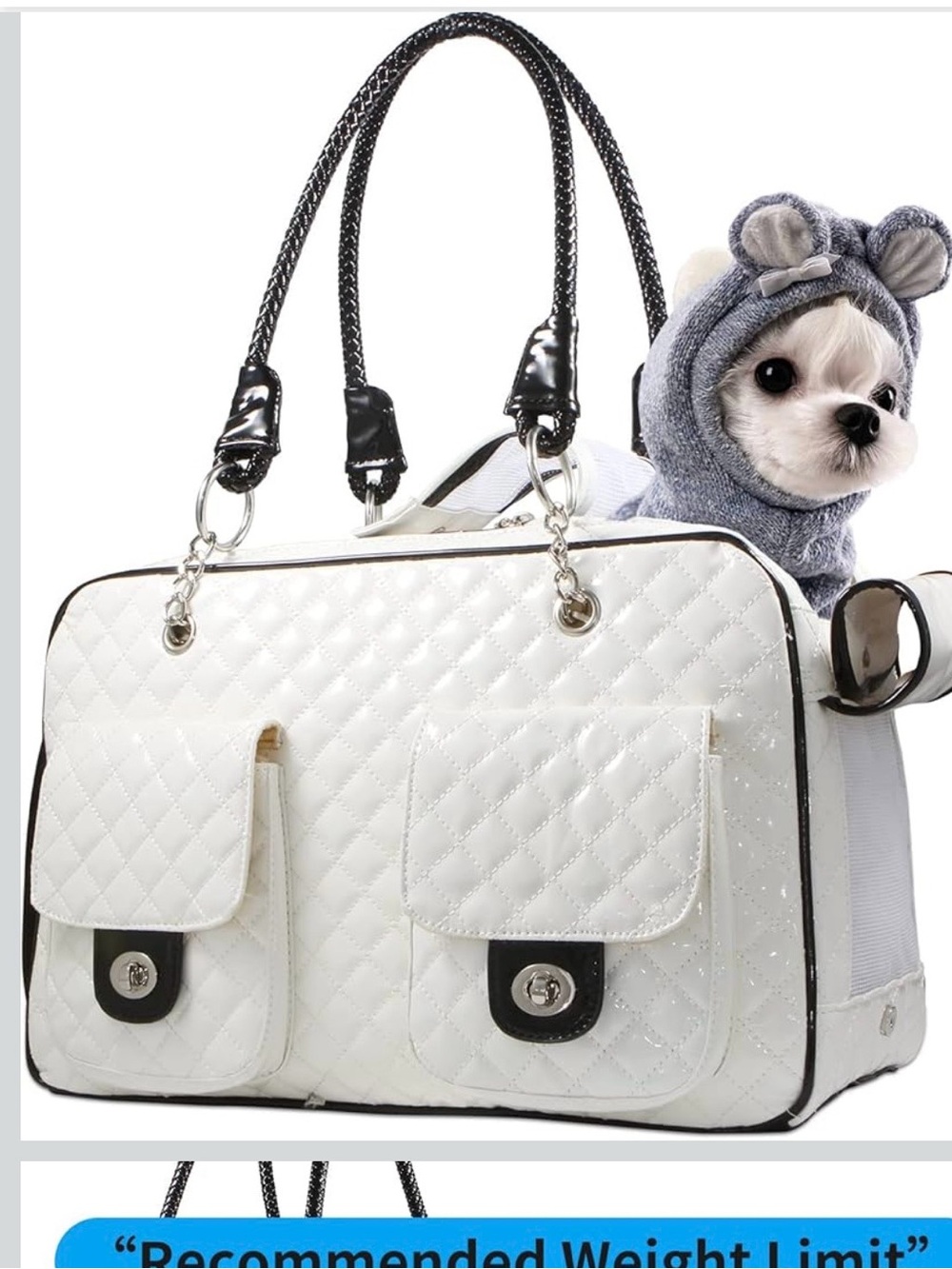 White Quilted Women’s Pet Carrier Tote Bag